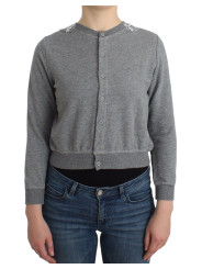 Sweaters Chic Gray Cotton Blend Short Cardigan 250,00 € 8033983027631 | Planet-Deluxe