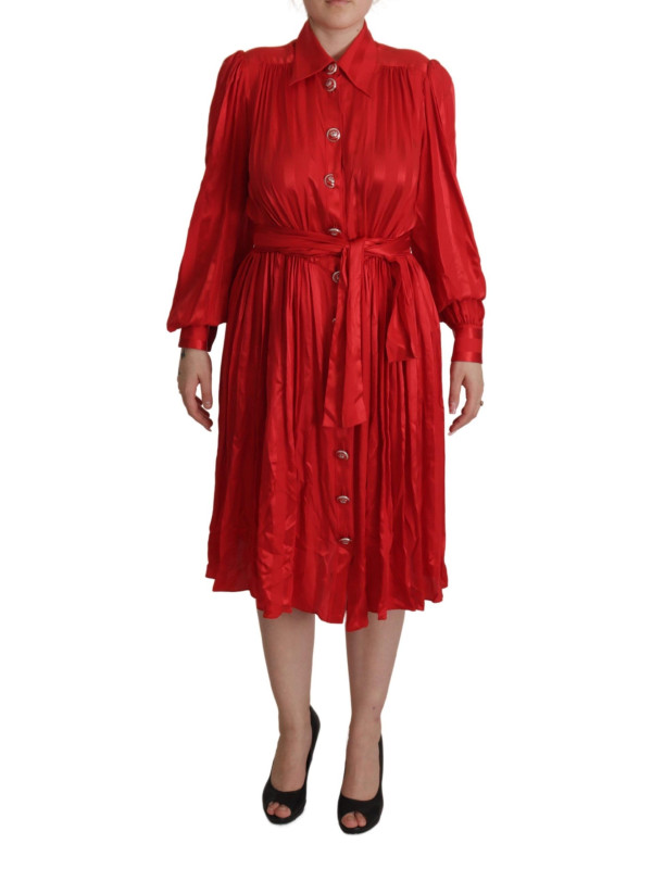 Dresses Elegant Red Silk Midi Dress with Button Detail 3.130,00 € 8057155445578 | Planet-Deluxe