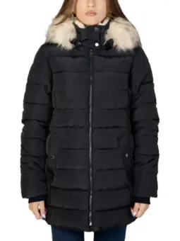 Schwarze gesteppte Damen Parka mit Kapuze