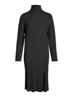 Schwarzes geripptes Rollkragen-Figurbetontes Kleid