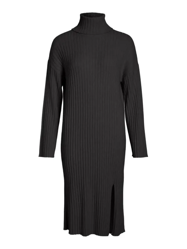Schwarzes geripptes Rollkragen-Figurbetontes Kleid Schwarzes geripptes Rollkragen-Figurbetontes Kleid