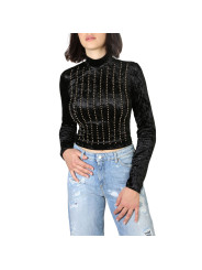 Schwarzer Samt Pullover zerrissene Jeans