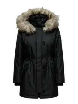 Schwarze Parka mit Pelzhaube