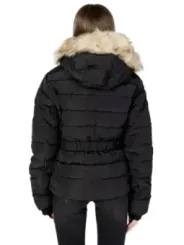 Schwarze gesteppte Daunenjacke mit Kapuze