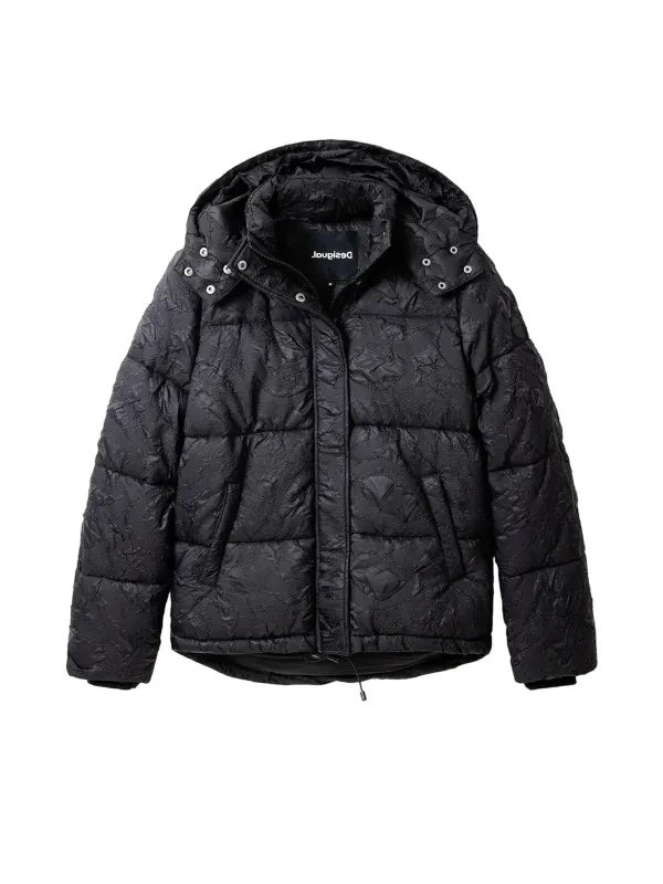 Schwarze gesteppte Blumen-Pufferjacke JOUGIEBO