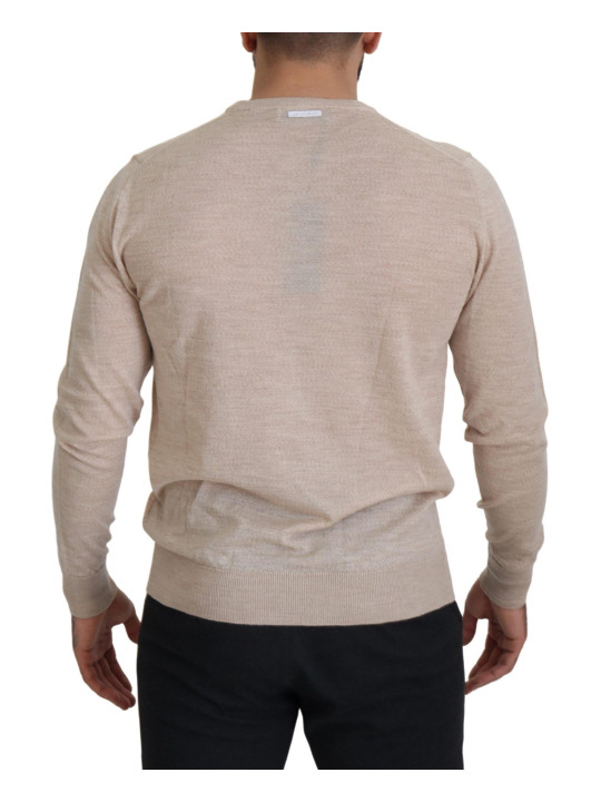 Sweaters Elegant Beige Crewneck Wool Sweater 1.200,00 € 8052145425882 | Planet-Deluxe