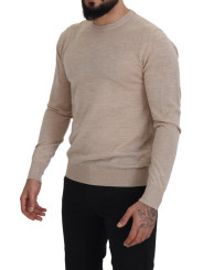 Sweaters Elegant Beige Crewneck Wool Sweater 1.200,00 € 8052145425882 | Planet-Deluxe