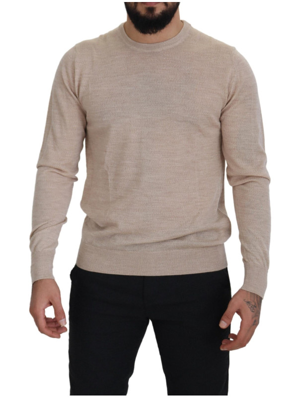 Sweaters Elegant Beige Crewneck Wool Sweater 1.200,00 € 8052145425882 | Planet-Deluxe