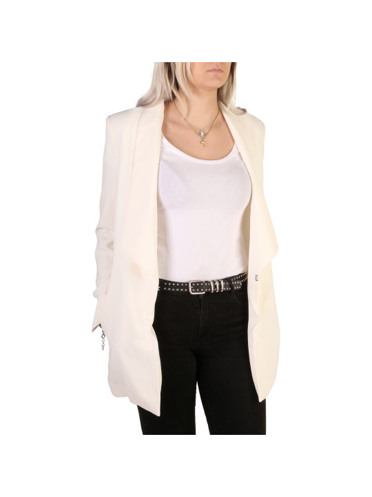 Weißer Blazer mit silbernen Reißverschlüssen