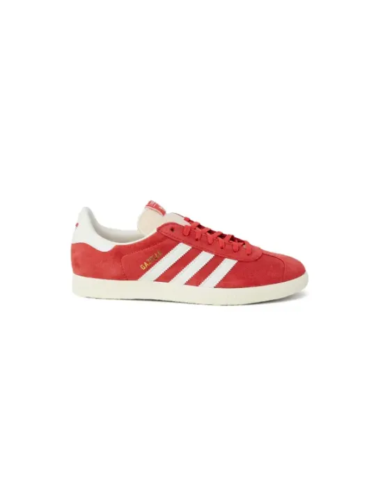 Rote Adidas Wildlederschuhe mit Streifen