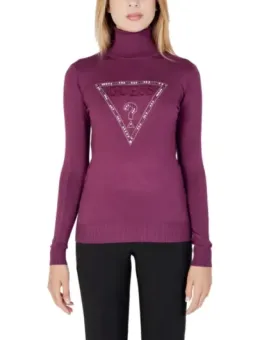 Plumfarbener Guess Strickpullover mit Logo