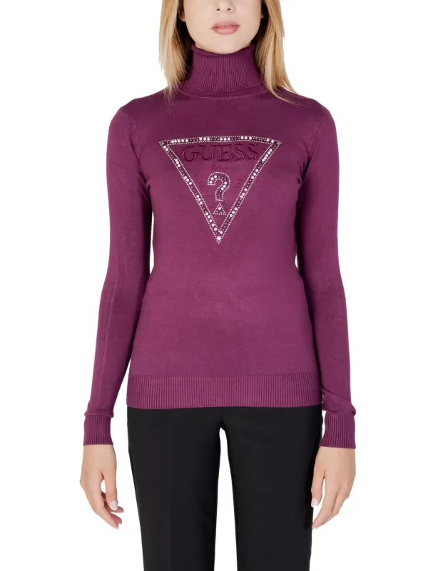 Plumfarbener Guess Strickpullover mit Logo Plumfarbener Guess Strickpullover mit Logo