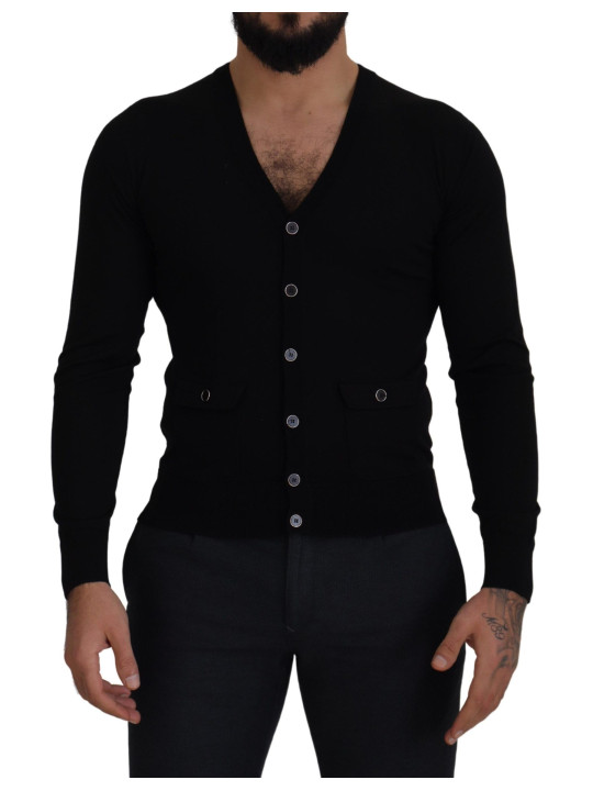 Sweaters Elegant Wool Buttoned Black Cardigan 1.000,00 € 8054802514373 | Planet-Deluxe