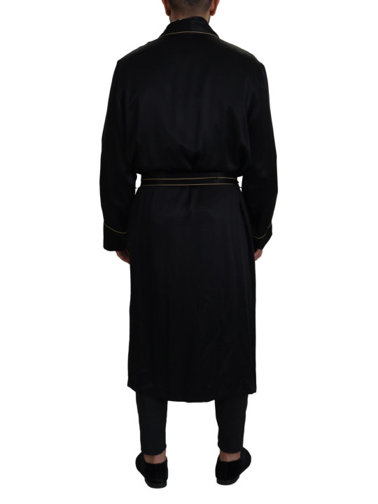 Jackets Elegant Black Silk Long Robe Coat 3.700,00 € 8057142928398 | Planet-Deluxe