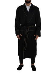 Jackets Elegant Black Silk Long Robe Coat 3.700,00 € 8057142928398 | Planet-Deluxe