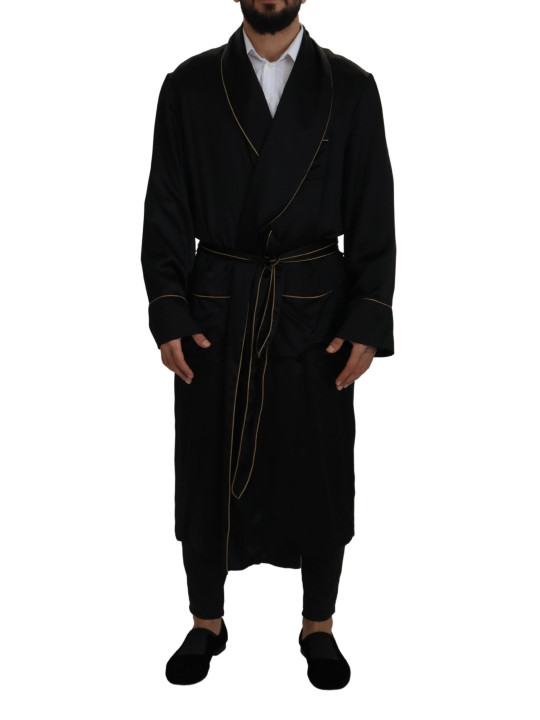 Jackets Elegant Black Silk Long Robe Coat 3.700,00 € 8057142928398 | Planet-Deluxe