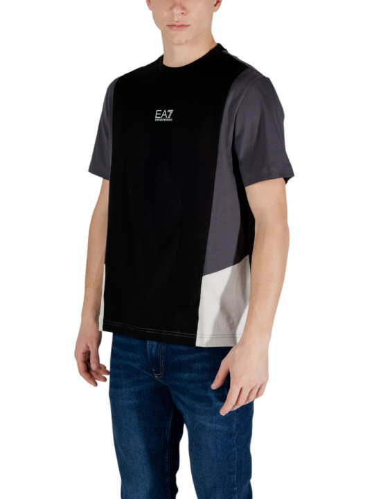 Ea7 kontrastfarbenes Baumwoll-T-Shirt