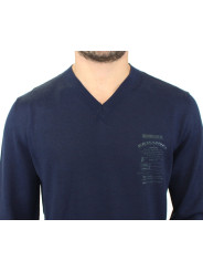 Sweaters Elegant Blue V-Neck Wool Blend Pullover 430,00 € 7333413028525 | Planet-Deluxe