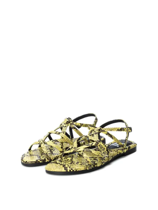 Gelbe Reptilienmuster-Sandalette mit Klettverschluss