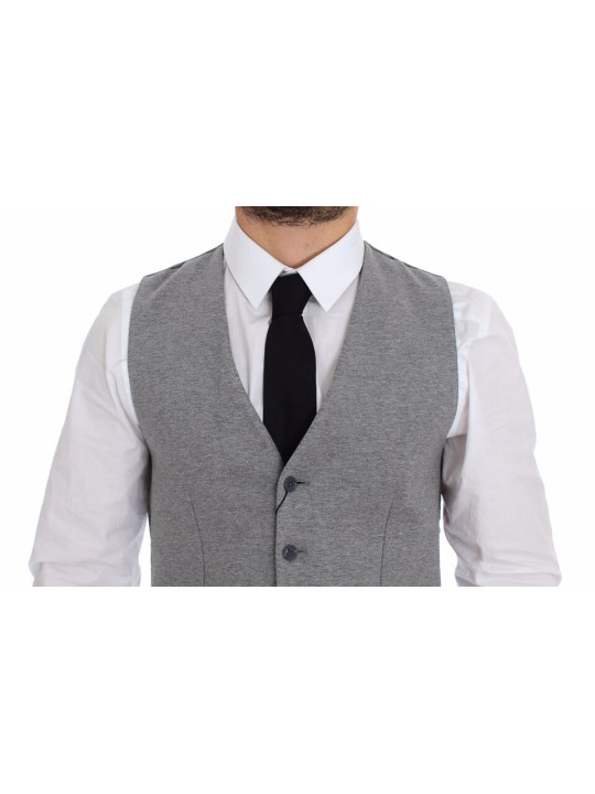 Vests Elegant Gray Cotton Stretch Dress Vest 390,00 € 7333413039347 | Planet-Deluxe