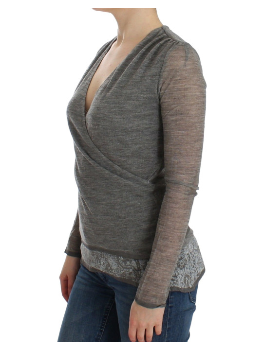 Sweaters Elegant Gray Wool Blend Deep V-neck Sweater 360,00 € 7333413037817 | Planet-Deluxe