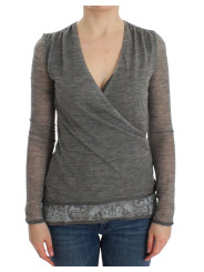 Sweaters Elegant Gray Wool Blend Deep V-neck Sweater 360,00 € 7333413037817 | Planet-Deluxe
