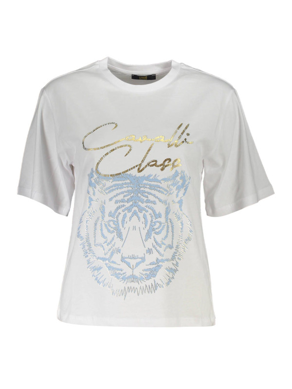 Tops & T-Shirts Chic White Printed Tee with Timeless Elegance 70,00 € 8054323861789 | Planet-Deluxe