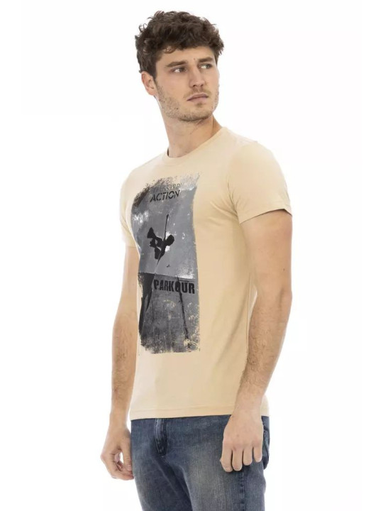 T-Shirts Elegant Beige Round Neck Tee with Chic Print 60,00 € 8055358417460 | Planet-Deluxe