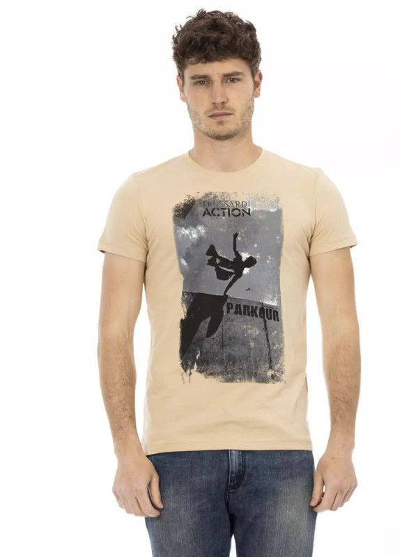 T-Shirts Elegant Beige Round Neck Tee with Chic Print 60,00 € 8055358417460 | Planet-Deluxe