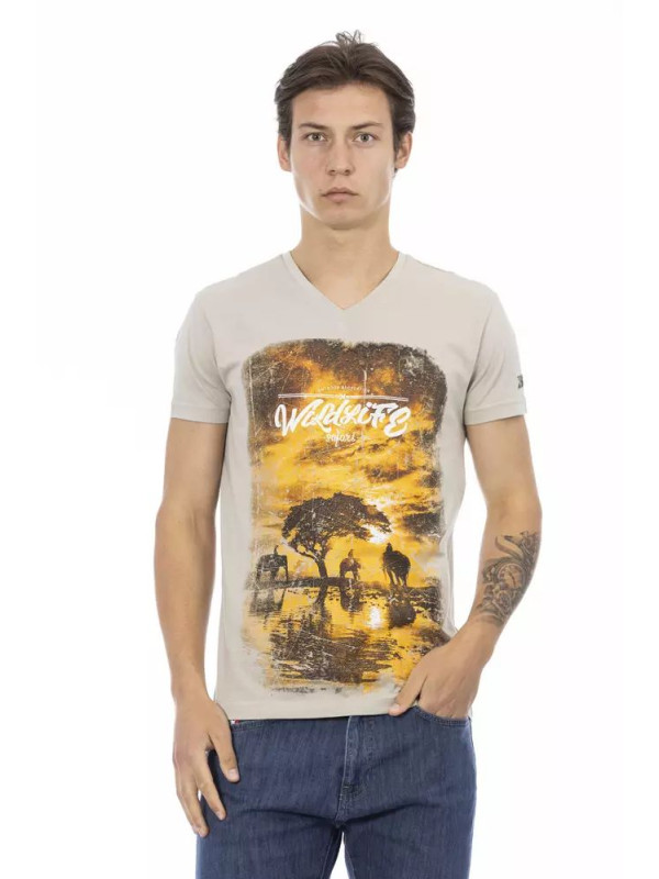 T-Shirts Beige V-Neck Tee with Elegant Front Print 60,00 € 8056641268547 | Planet-Deluxe