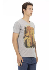 T-Shirts Elegant Gray V-neck Tee with Front Print 60,00 € 8056641274661 | Planet-Deluxe