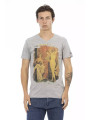 T-Shirts Elegant Gray V-neck Tee with Front Print 60,00 € 8056641274661 | Planet-Deluxe