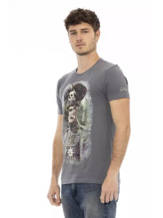 T-Shirts Elegant Gray Round Neck Tee with Front Print 60,00 € 8056641286466 | Planet-Deluxe