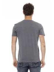 T-Shirts Elegant Gray Round Neck Tee with Front Print 60,00 € 8056641286466 | Planet-Deluxe