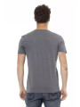T-Shirts Elegant Gray Round Neck Tee with Front Print 60,00 € 8056641286466 | Planet-Deluxe