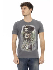 T-Shirts Elegant Gray Round Neck Tee with Front Print 60,00 € 8056641286466 | Planet-Deluxe