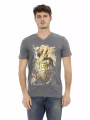 T-Shirts Chic V-Neck Gray Tee with Striking Front Print 60,00 € 8056641289208 | Planet-Deluxe