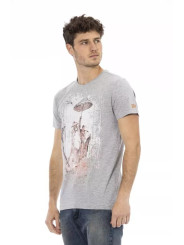 T-Shirts Chic Gray Cotton-Blend Tee with Artistic Front Print 60,00 € 8056641276313 | Planet-Deluxe