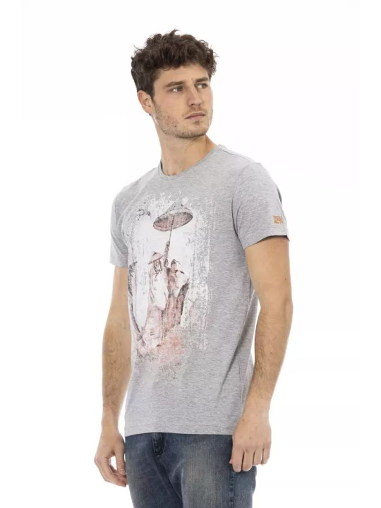 T-Shirts Chic Gray Cotton-Blend Tee with Artistic Front Print 60,00 € 8056641276313 | Planet-Deluxe