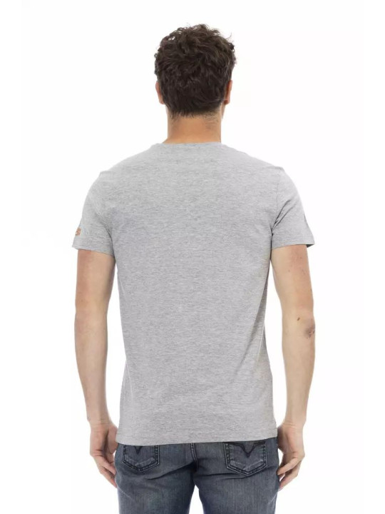 T-Shirts Chic Gray Cotton-Blend Tee with Artistic Front Print 60,00 € 8056641276313 | Planet-Deluxe