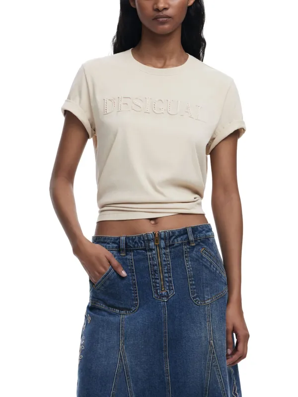 "Desigual T-Shirts im Sale | Desigual Frühlings-T-Shirt Beige 100% Baumwolle online kaufen"|Planet-Deluxe