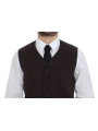 Vests Elegant Brown Cotton Blend Dress Vest 510,00 € 8050246188422 | Planet-Deluxe