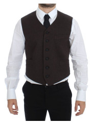 Vests Elegant Brown Cotton Blend Dress Vest 510,00 € 8050246188422 | Planet-Deluxe