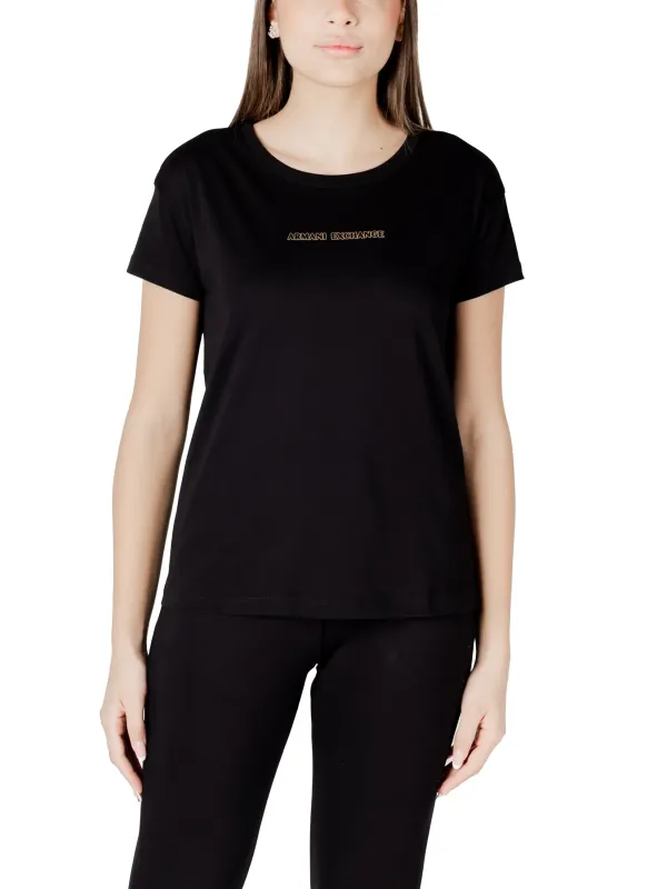 Armani Exchange Damen T-Shirt Schwarz aus Baumwolle Armani Exchange Damen T-Shirt Schwarz aus Baumwolle