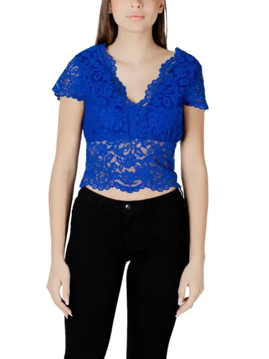 "Morgan De Toi Tops im Sale | Morgan De Toi Lace V-Neck Top - Frühlingsromantik in Blau online kaufen"|Planet-Deluxe
