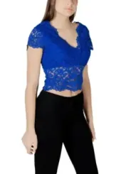"Morgan De Toi Tops im Sale | Morgan De Toi Lace V-Neck Top - Frühlingsromantik in Blau online kaufen"|Planet-Deluxe