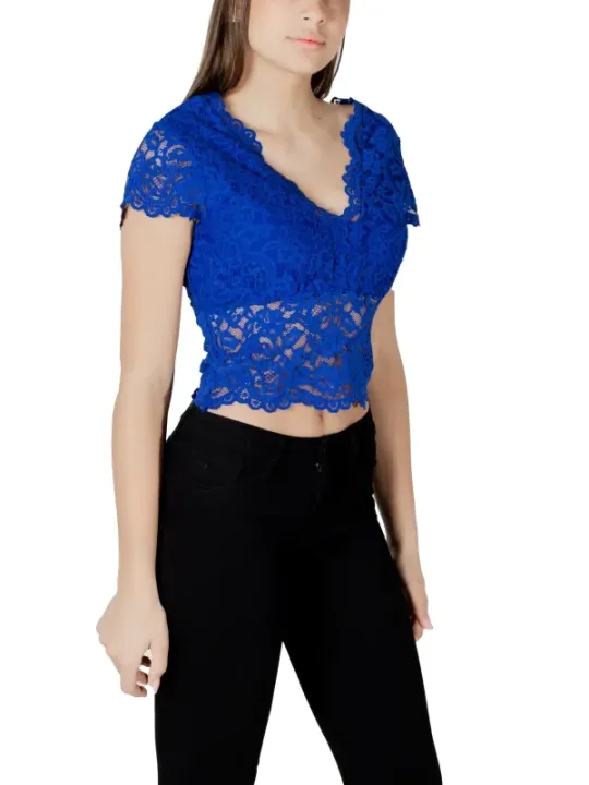 "Morgan De Toi Tops im Sale | Morgan De Toi Lace V-Neck Top - Frühlingsromantik in Blau online kaufen"|Planet-Deluxe