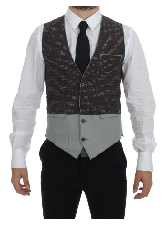 Vests Elegant Gray Cotton Dress Vest 550,00 € 7333413039408 | Planet-Deluxe