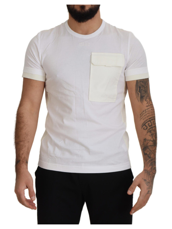 T-Shirts Elegant White Cotton Tee with DG Chest Pocket 700,00 € 8050249423797 | Planet-Deluxe