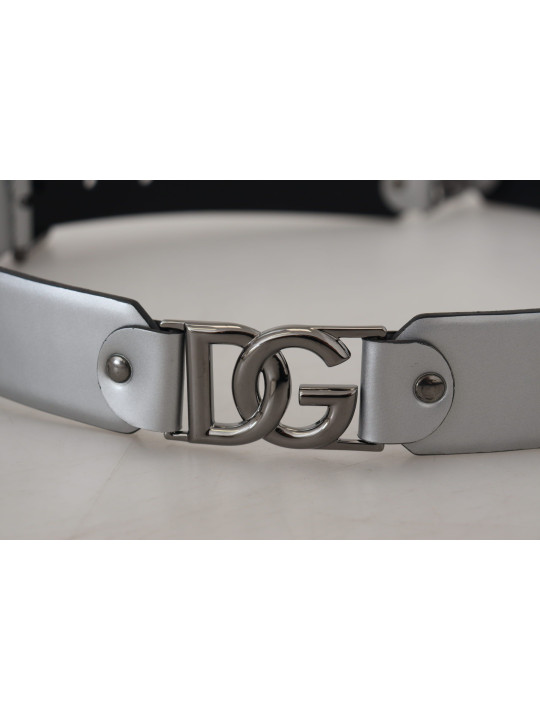 Belts Chic Silver Leather Belt with Metal Buckle 700,00 € 8057142181298 | Planet-Deluxe